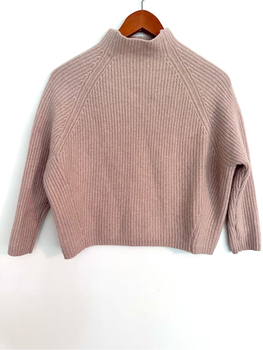 360 Cashmere Boxy Ribbed Mock Neck Cashmere Cropped Sweater in Camel Tan Size XS